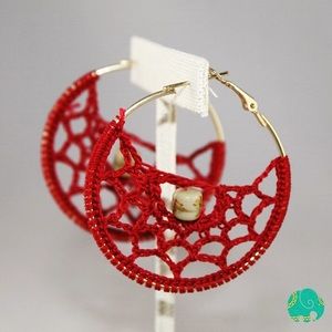 Red handmade Crochet earrings.